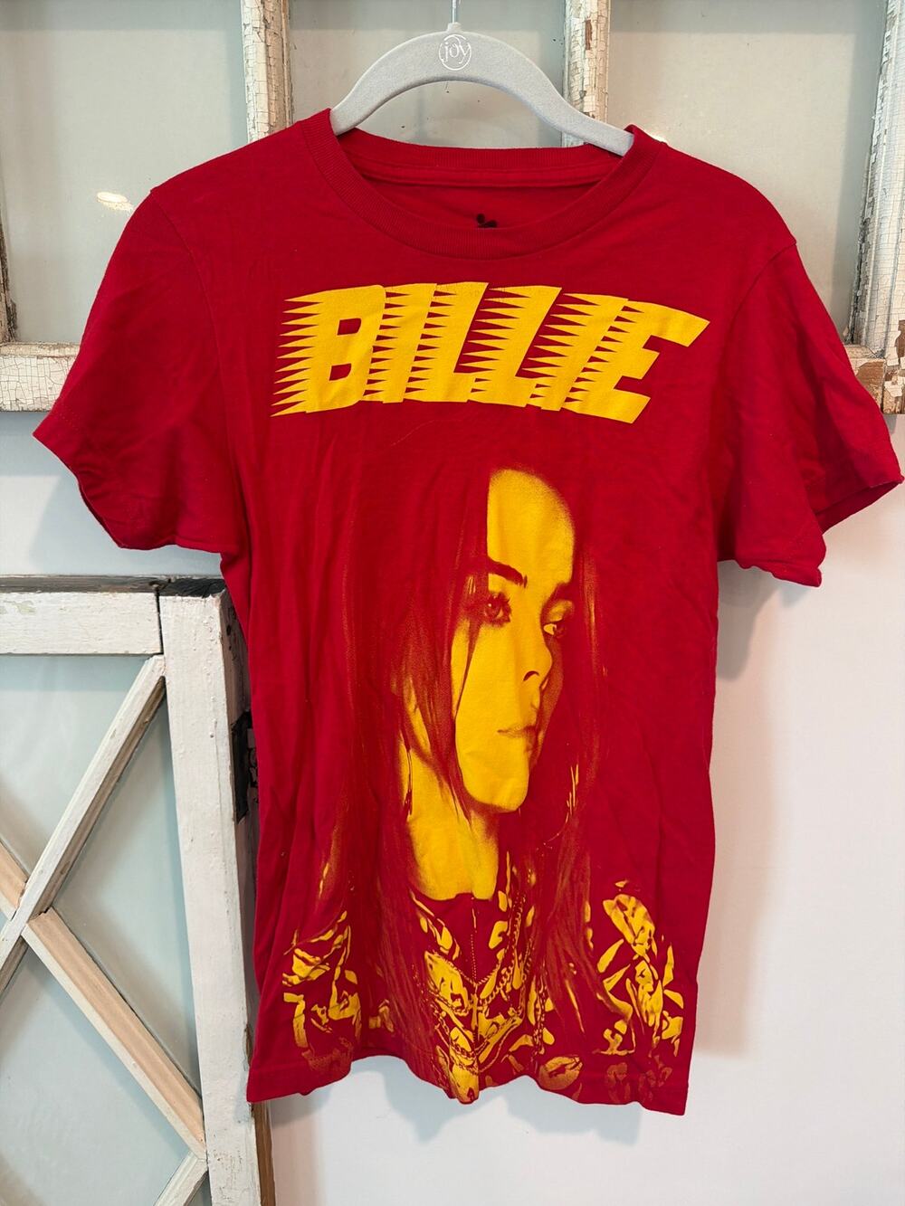 Billie Eilish red and yellow portrait graphic tee t-shirt
